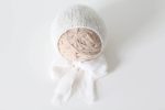 Baby girl bonnet - Alpaca yarn - Cream color - Photography props - Image 3