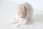 Baby girl bonnet - Alpaca yarn - Cream color - Photography props - Image 4
