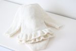Knit Alpaca Baby Romper & Bonnet Set – Cream Sitter Outfit - Image 4
