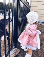 Baby girl popcorn bonnet - Alpaca yarn - Cream color - Image 6