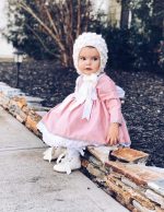 Baby girl popcorn bonnet - Alpaca yarn - Cream color - Image 4