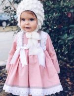 Baby girl popcorn bonnet - Alpaca yarn - Cream color - Image 7