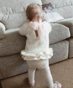 Knit Alpaca Baby Romper & Bonnet Set – Cream Sitter Outfit - Image 8