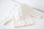 Hand-Knitted Cream Alpaca Baby Cardigan – Popcorn Knit, Heart Buttons - Image 2