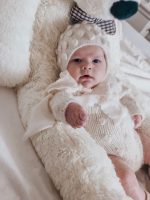 Baby Alpaca Knit Romper Set, Bonnet and Socks, Cream Photo Prop - Image 4