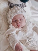 Knit Baby Alpaca Romper and Bonnet Set – Cream Photo Prop - Image 2