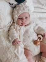 Knit Baby Alpaca Romper and Bonnet Set – Cream Photo Prop - Image 5