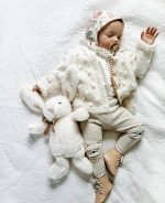 Hand-Knitted Cream Alpaca Baby Cardigan – Popcorn Knit, Heart Buttons