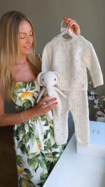 Cream Merino Wool Baby Outfit – Knit Sweater & Pants, Elephant Toy - Image 7
