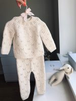 Cream Merino Wool Baby Outfit – Knit Sweater & Pants, Elephant Toy - Image 5