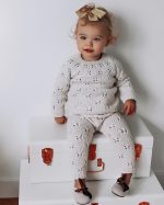 Cream Merino Wool Baby Outfit – Knit Sweater & Pants, Elephant Toy - Image 2