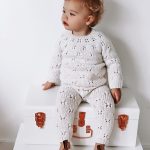 Cream Merino Wool Baby Outfit – Knit Sweater & Pants, Elephant Toy