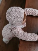 Hand Knit Baby Romper and Bonnet Set – Pale Pink Merino Wool - Image 5