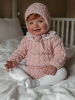 Hand Knit Baby Romper and Bonnet Set – Pale Pink Merino Wool - Image 2