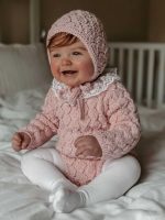 Hand Knit Baby Romper and Bonnet Set – Pale Pink Merino Wool - Image 4