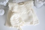Merino Baby Sweater and Bonnet Set – Cream Ruffle Knit Outfit - Image 4