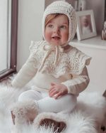 Merino Baby Sweater and Bonnet Set – Cream Ruffle Knit Outfit