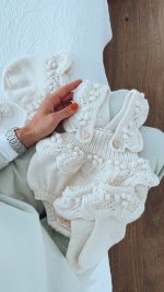 Knit Merino Wool Baby Romper Set – Cream Sleeveless Outfit - Image 5