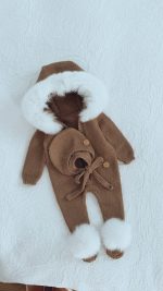 Merino Baby Romper Set – Fur Trim Hood & Bonnet - Image 6