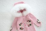 Merino Baby Romper – Pink Knit Footie, Genuine Fur Trim Hood - Image 2