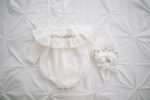 Embroidered Angora Ruffle Romper and Bonnet – Baby Photo Props - Image 7