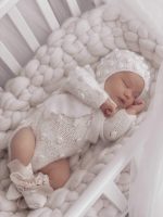Knit Baby Alpaca Romper and Bonnet Set – Cream Photo Prop - Image 6