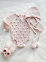 Merino Wool Baby Romper Set – Pink Popcorn Knit Outfit - Image 3