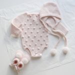 Merino Wool Baby Romper Set – Pink Popcorn Knit Outfit