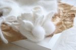 Baby bunny booties with fur pom poms in milky white color - Photography props