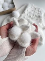 Baby bunny booties with fur pom poms in milky white color - Photography props - Image 6