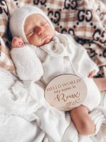 Hand Knit Baby Alpaca Romper and Bonnet Set – Cream Photo Prop - Image 3