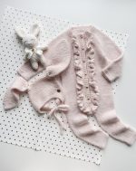 Pale Pink Baby Romper and Bunny Bonnet Set – Merino Mohair Blend - Image 2