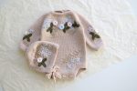 Hand Knitted Merino Baby Romper and Bonnet Set – Floral Embroidery, 3-6 Months