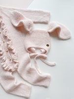Pale Pink Baby Romper and Bunny Bonnet Set – Merino Mohair Blend - Image 4