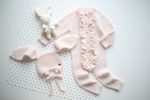Pale Pink Baby Romper and Bunny Bonnet Set – Merino Mohair Blend