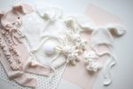 Pale Pink Baby Romper and Bunny Bonnet Set – Merino Mohair Blend - Image 9
