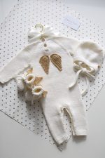 Merino Knit Baby Angel Outfit – Romper, Bonnet & Booties - Image 5