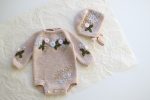 Hand Knitted Merino Baby Romper and Bonnet Set – Floral Embroidery, 3-6 Months - Image 6