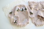 Hand Knitted Merino Baby Romper and Bonnet Set – Floral Embroidery, 3-6 Months - Image 7