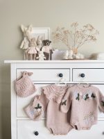 Embroidered Baby Bonnet – Hand Knit Merino Wool, Beige, 0-3 Months - Image 5