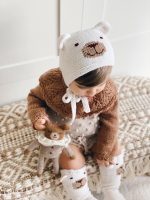 Cream Merino Baby Bear Bonnet and Socks Set