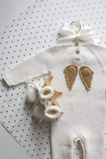 Merino Knit Baby Angel Outfit – Romper, Bonnet & Booties - Image 8