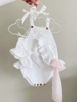 Cotton Baby Romper Set – White Popcorn Knit, Bonnet & Socks - Image 8