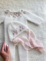 Angora Baby Romper and Bonnet Set – Floral Photo Prop - Image 4
