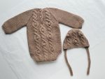 Hand Knitted Merino Baby Romper and Bonnet Set – Brown - Image 4