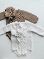 Hand Knitted Merino Baby Romper and Bonnet Set – Brown - Image 6
