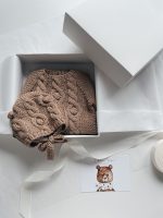 Hand Knitted Merino Baby Romper and Bonnet Set – Brown - Image 2