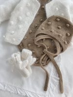 Hand Knitted Merino Baby Romper and Bonnet Set – Brown Photo Prop - Image 6