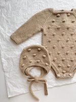Hand Knitted Merino Baby Romper and Bonnet Set – Brown Photo Prop - Image 4