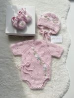 Cotton Baby Romper Set – Pink Newborn Outfit, Bonnet & Booties